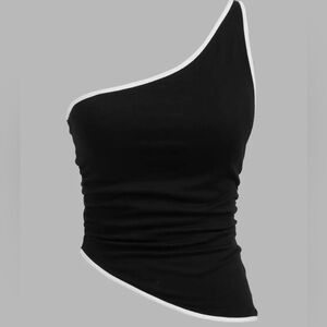 Asymmetrical black top w/white trim. Size small